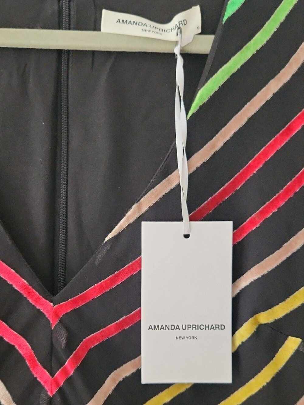 Amanda Uprichard Rainbow Velvet Striped Long Sleeve Mini Dress - Size Medium/8 - Picture 6 of 6